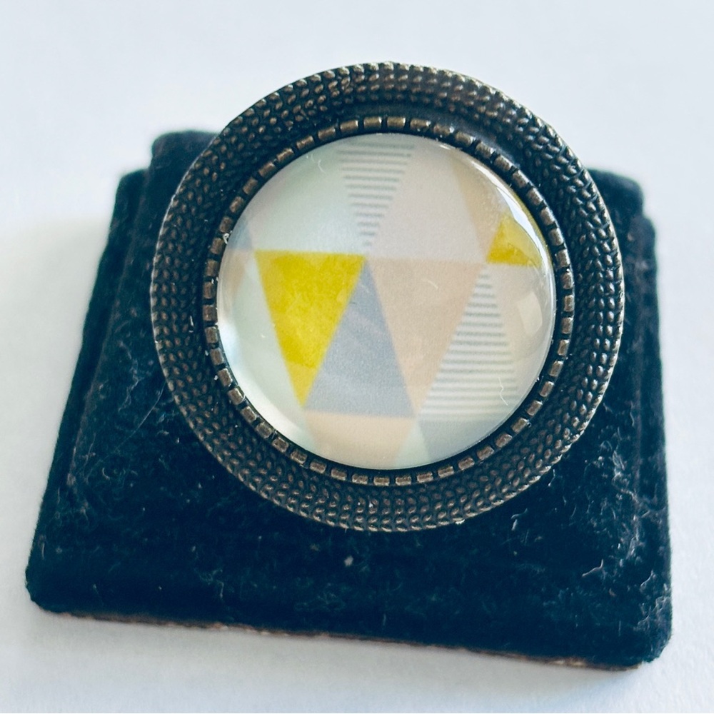 Colourful Geometric print Victorian style adjustable ring